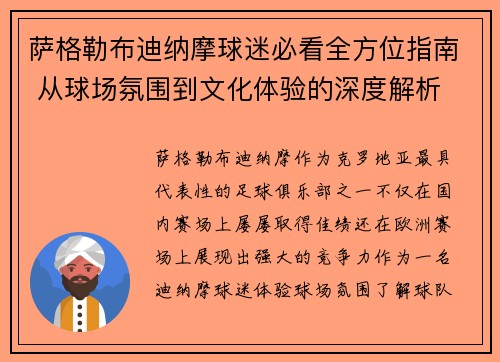 萨格勒布迪纳摩球迷必看全方位指南 从球场氛围到文化体验的深度解析 萨格勒布迪纳摩球迷必看全方位指南 从球场氛围到文化体验的深度解析